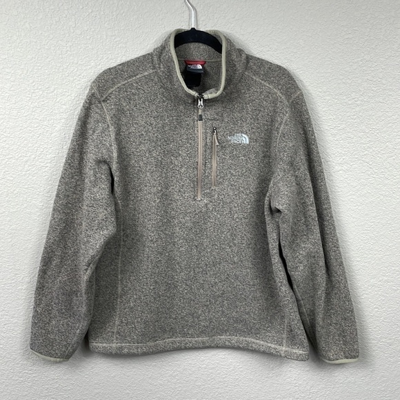 The North Face Fleece Quarter Zip Sweater Speckled Gray Neutral Sz L - Picture 1 of 11